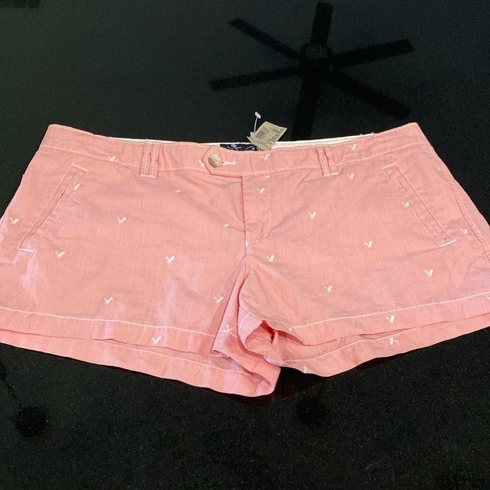 NWT American Eagle Women Striped Chino Shorts Mid Rise Flat Front |Size 14